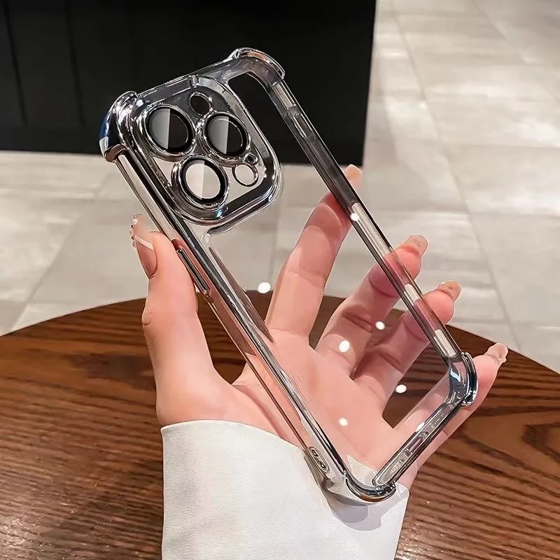 Luxury Shockproof Transparent Phone Case with Lens Film and Bumper Protection