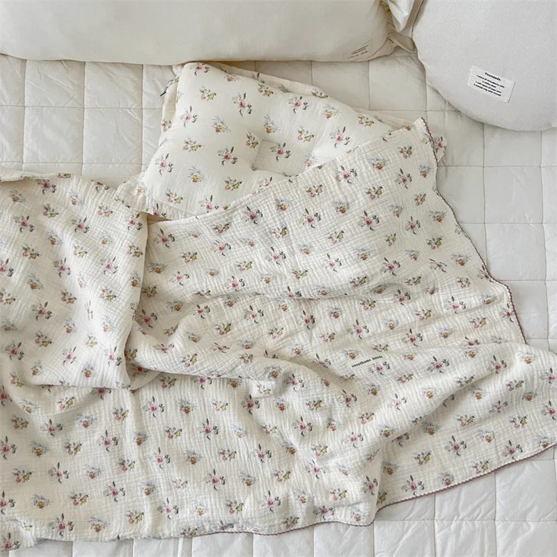Cotton Muslin Baby Floral Blanket and Pillow Set Floral Toddler Blanket and Pillow Set with Reversible Design