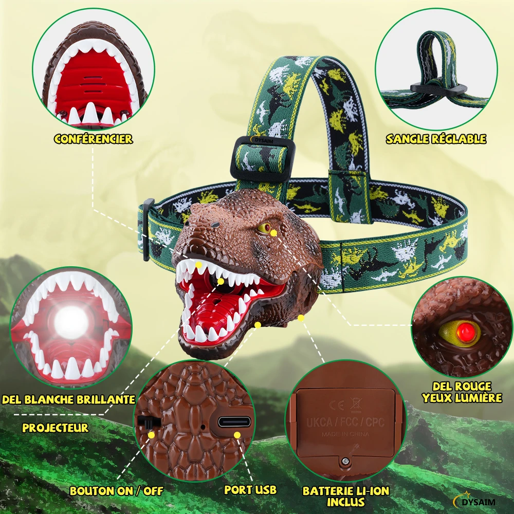 Lampe de sauna injuste pour enfants, lampe frontale de dinosaure