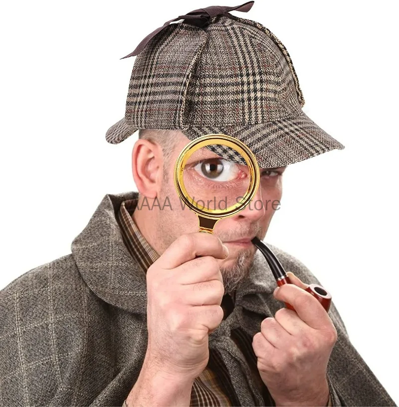 Adults Detective Costume Accessories Set Detective Hat Pipe Magnifying Glass Bow Tie Fake Mustache Lensless Glasses for Role