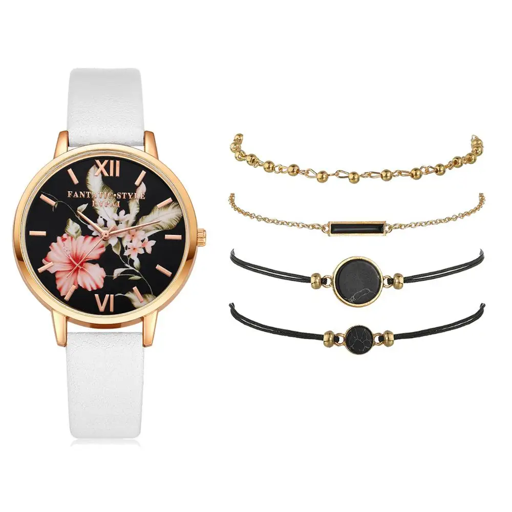 Lvpai 5pcs set Women Watches Bracelet Black Ladies Bracelet Watch Casual Leather Quartz Wristwatch Clock Relogio Feminino 