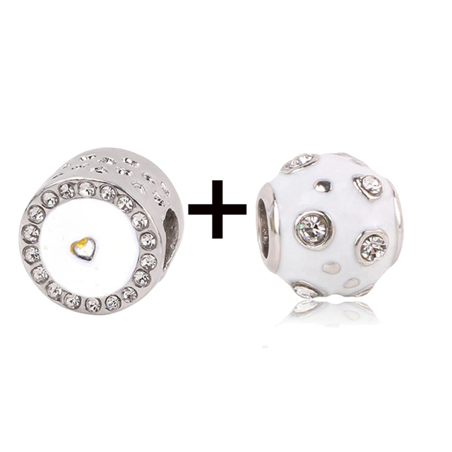 New Design White Heart Charm Beads Pendant Fit European Style Brand Bracelets Necklaces For Women Jewelry Making
