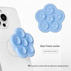 Flower Suction Cup Silicone Phone Grip and Stand with Foldable Design (Sky Blue)