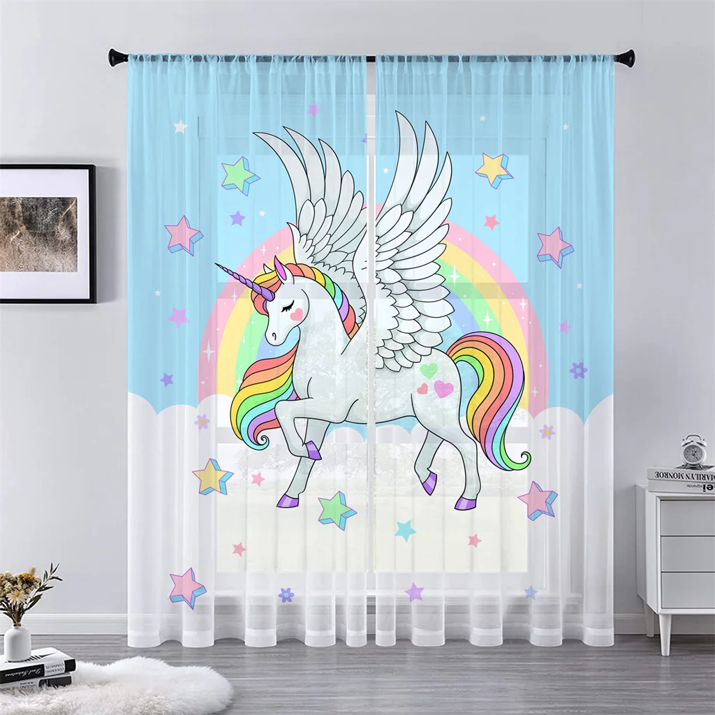 Rainbow Unicorn Blackout Curtains for Girls Bedroom 2 Panel Set Window  Curtains for Living Room カーテン Cortinas Para La Sala