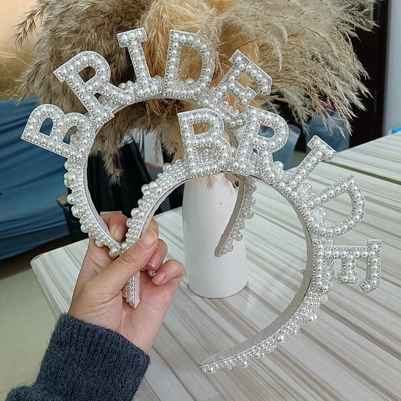 

Bride to be Pearl crown Headband Bach Bachelorette hen Party Bridal Shower wedding engagement rehearsal dinner Decoration Gift