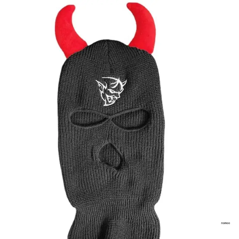 

Winter Knit Ox Horn Hat Knit Balaclava Keep Warm Hat Windproof Hat for Autumn
