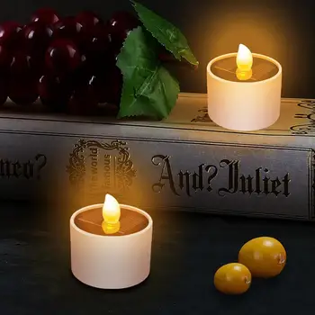 Flameless Rechargeable LED Light Solar Candles Light Tea Lamps Bedroom Living Home Bar Decoration Supplies 1