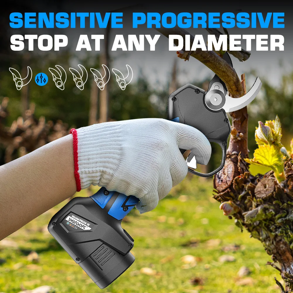 SWANSOFT 28mm Elektrische Gartenschere mit zwei Akkus, progressives Schneiden, Gartenwerkzeug zum Baumbeschneiden PRU28, PRU28 SE – Detail 12