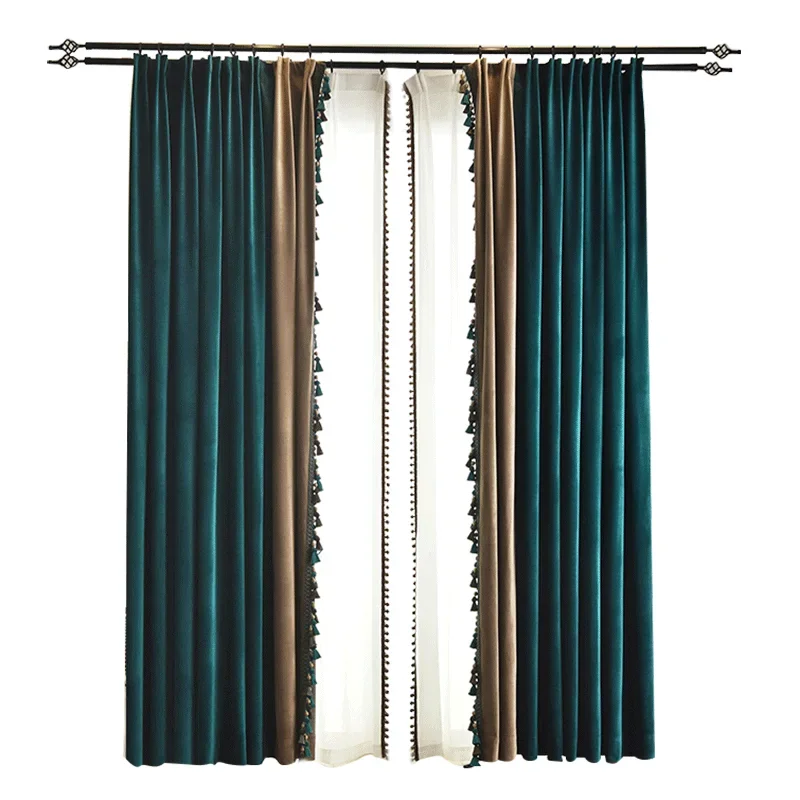 Personalizado americano luz estilo de luxo pavão verde azul luz marrom cortinas para o quarto veludo blackout espessamento cortina