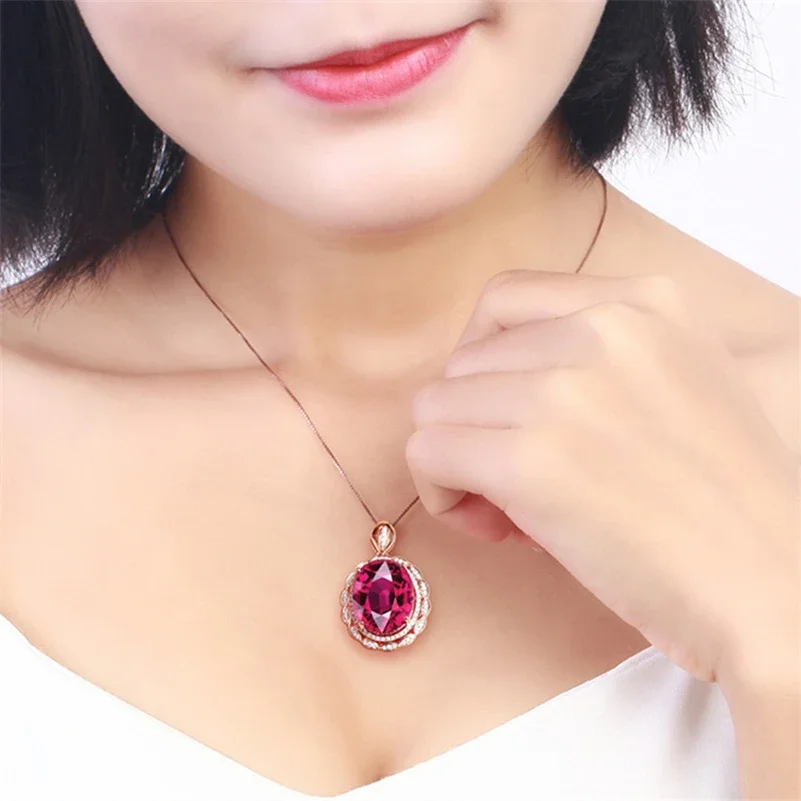 

DIWENFU 14K Rose Gold 45 Cm Necklace Ruby Gemstone Pendant for Women Collares Mujer with Diamond Necklaces Gemstone Women Girls