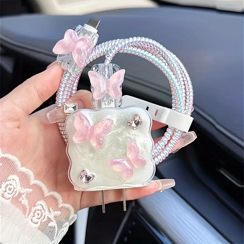 Charger Protector 5pcs Butterfly Charger Protective Case For iPhone 18W/20W Fast Charging Cable Data Anti-break Charger Protective Rope
