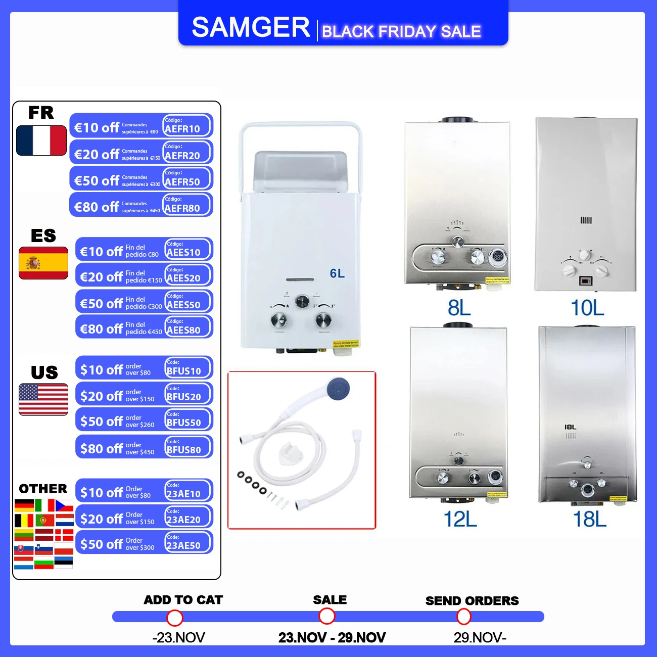 PropaneGasLPGTanklessHotWaterHeater6LCampingWaterHeaterKit