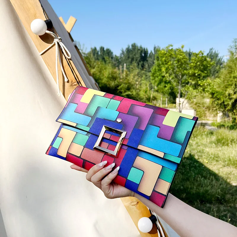 Luxury Women Clutches PU Leather Geometric Purses Female Large Capacity Envelope Bags Phone Pouch Ladies Party Clutch Bag