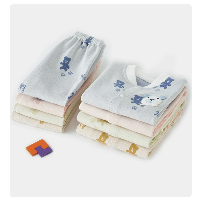 0-3T Infant Baby Boys Girls Clothes Set Bear Print Long Sleeve Cotton Top Pant Suit Underwear Set Sleepwear Pajamas Outfit