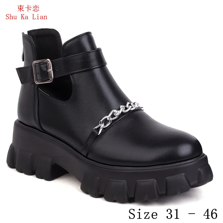 

Spring Autumn Flat With Platform Shoes Women Ankle Boots Round Toe Woman Short Boots botas Small Plus Size 31 - 46