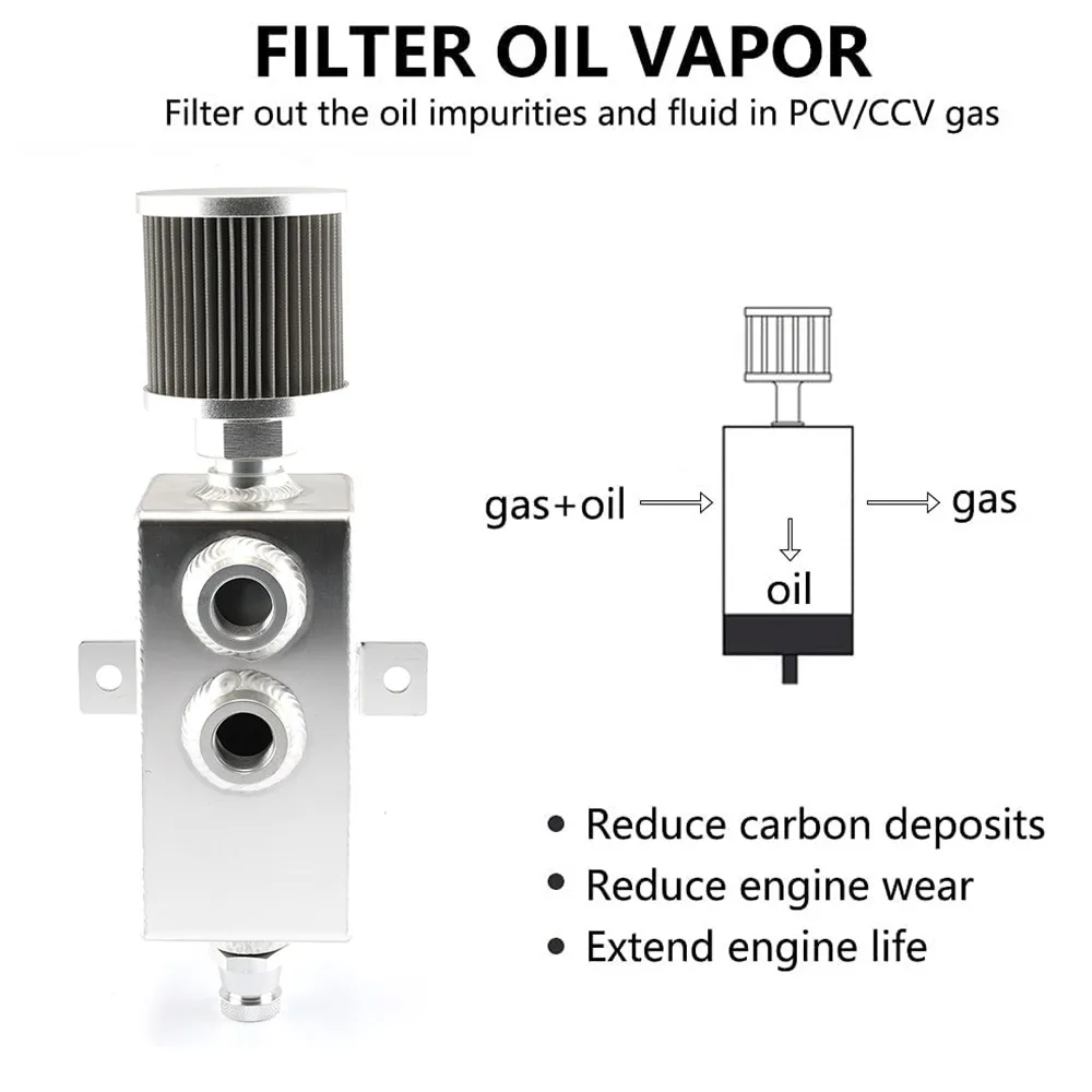 Universal Baffled Oil Catch Can with Breather and Aluminum Drain Tap - Square Shape Reservoir Tank