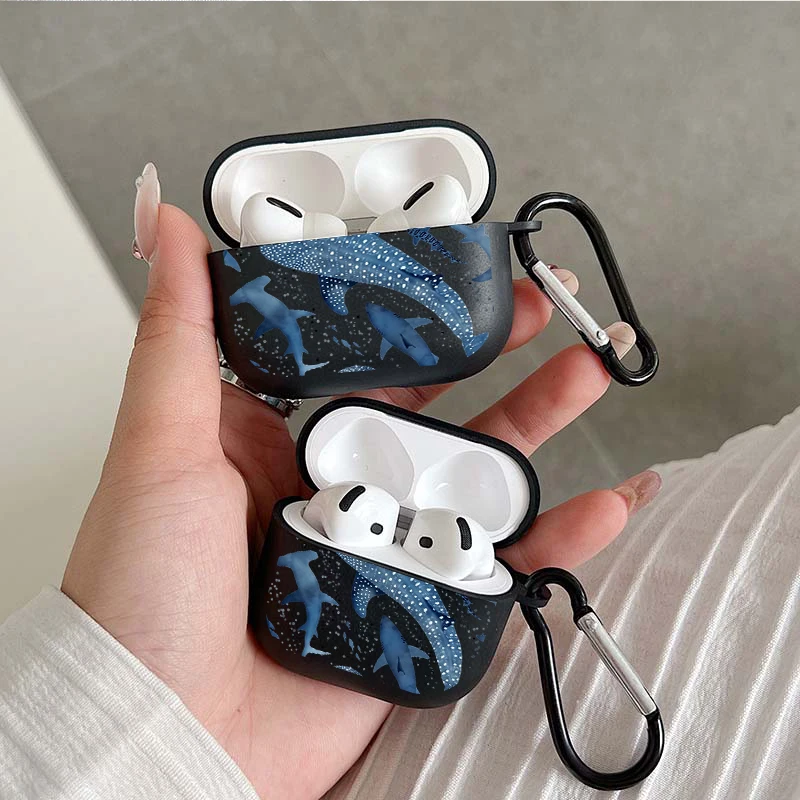 Shockproof Deep Sea Shark Earphone Case with Keychain - TPU Protective Cover