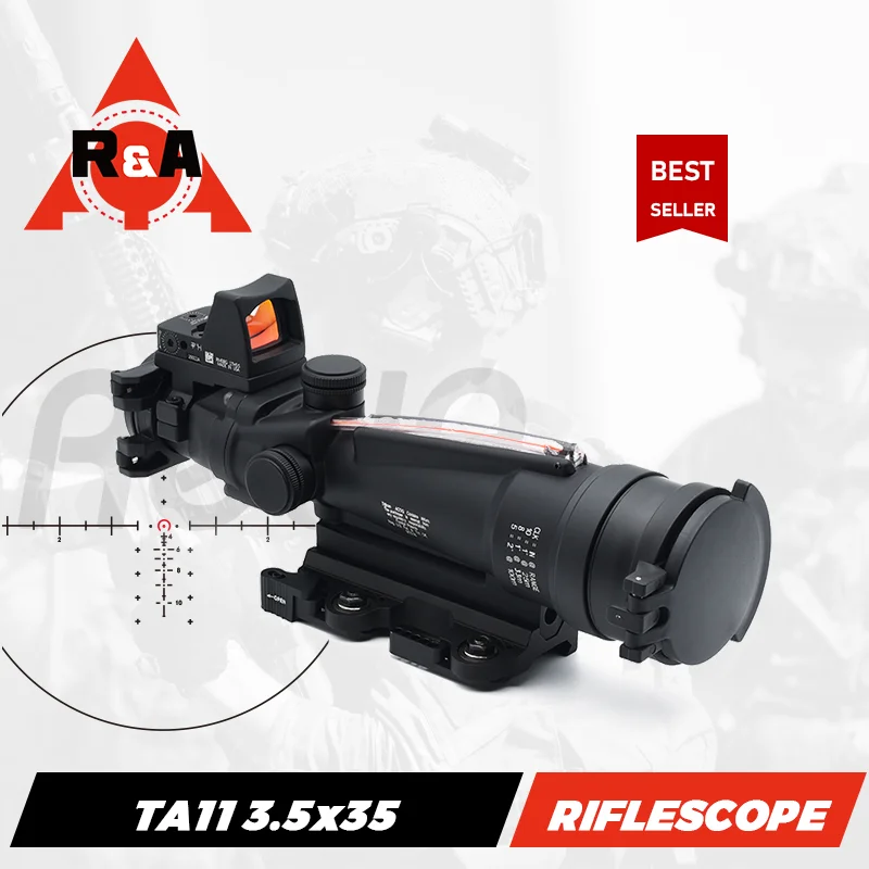 Tactical TA11 3.5X35 real red fiber optic illuminated glass riflescope with red dot sight red dot sight rifle scope