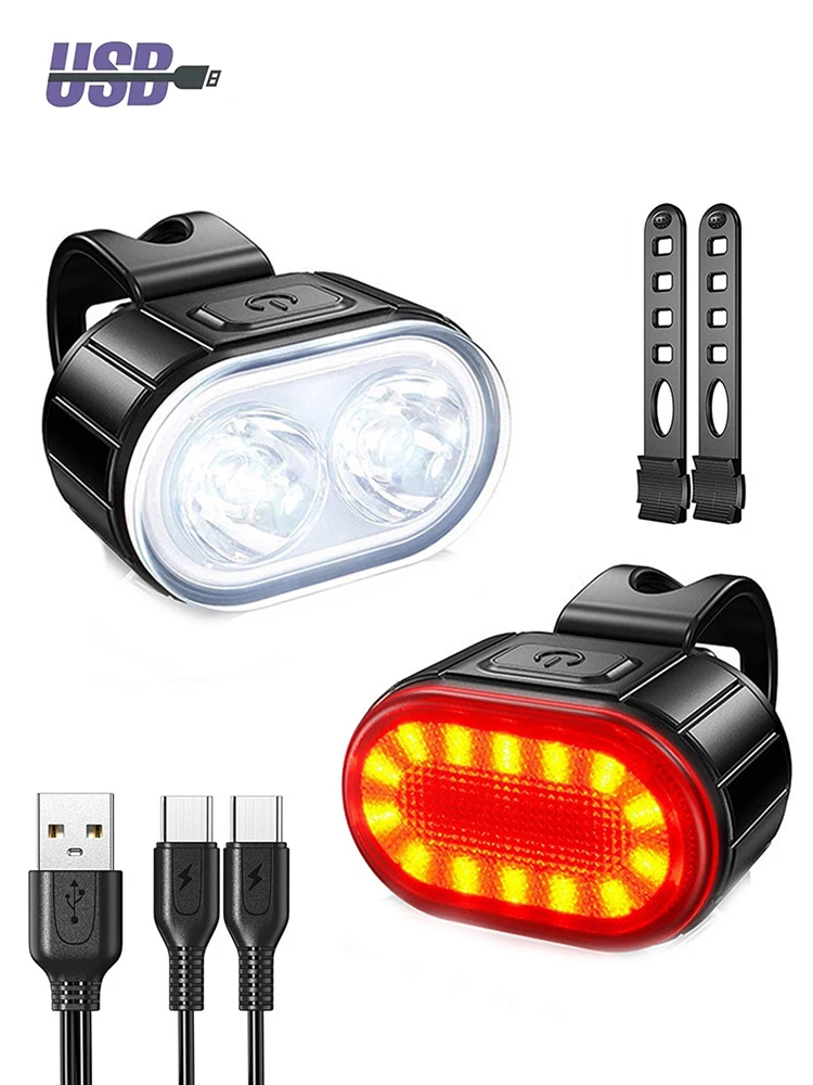 USB Rechargeable Waterproof LED Bike Light Set for Front and Rear Illumination
