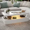 LED High Glossy Coffee Table, Modern Coffee Table, 2 Tiers Rectangle Design Coffee Table with 16 Colors LED Lights 1