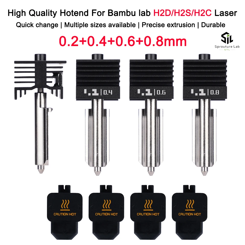 Neues Hochwertiges H2D H2S H2C Hotend-Kit mit 0,2/0,4/0,6/0,8mm Gehärteter Stahldüse Ersatz-Hotend-Kit für Bambu H2D A1 A1mini