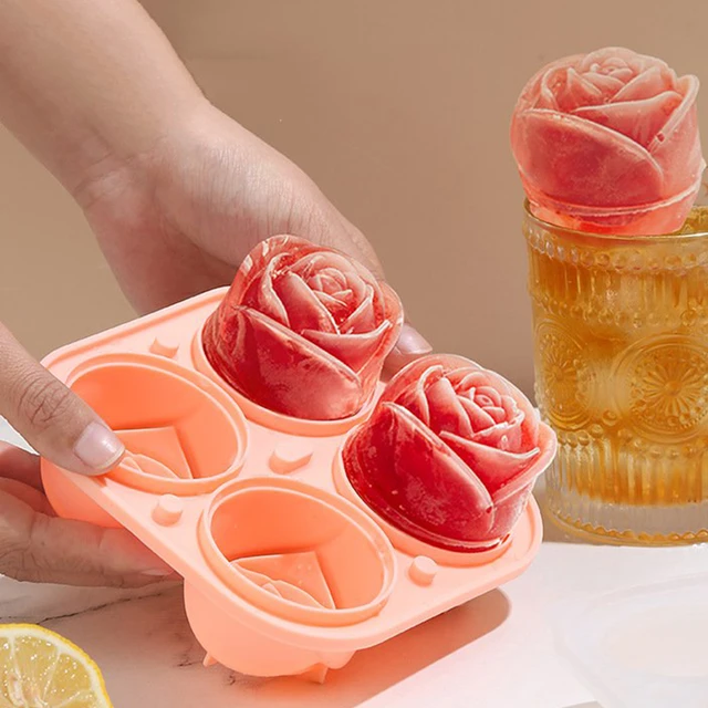 4-Hole Silicone Rose Ice mold Silicone Ice Cube Molds for Whiskey Cocktails  Beverages Iced Tea Rose Flower Shape Mold