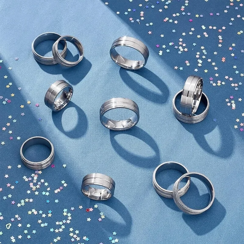 24PCS Stainless Steel Blank Ring Blanks – Hypoallergenic Grooved Rings For DIY Jewelry Making (Sizes 7-12)