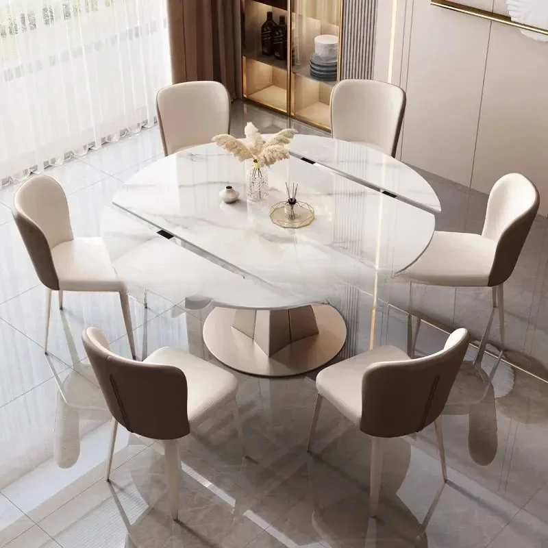 

High End Restaurant Dining Table Marble Stone Round Kitchen Table Turntable Household Mesa De Comedor Dining Room Furniture WK