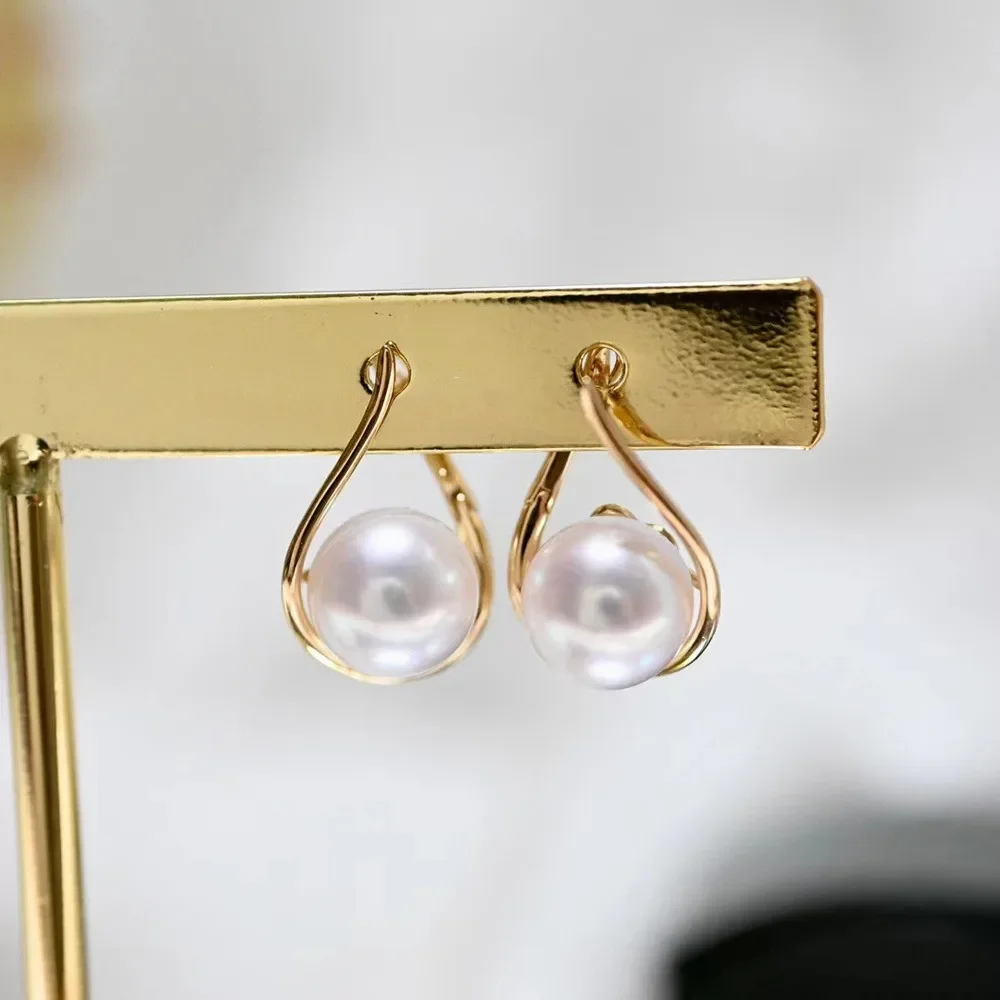 

DIY Pearl Accessories G18K Gold Stud Earrings Empty Tray Fashion Gold Earrings Fit 8-9mm Beads G308