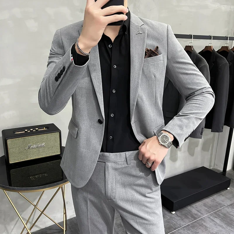 

M-7XL New (Blazer+ Pants) Men's Fashion Business British Style Slim-fit Korean Casual Gentleman Wedding Hosting Formal 2-piece