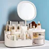 Makeup Storage Box With Mirror Desktop Dressing Table Makeup Mirror Cosmetics Jewelry Storage Box Touch Light Storage Organizer 1