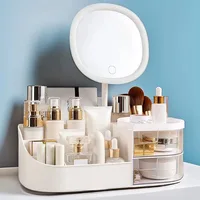 Makeup Storage Box With Mirror Desktop Dressing Table Makeup Mirror Cosmetics Jewelry Storage Box Touch Light Storage Organizer 1