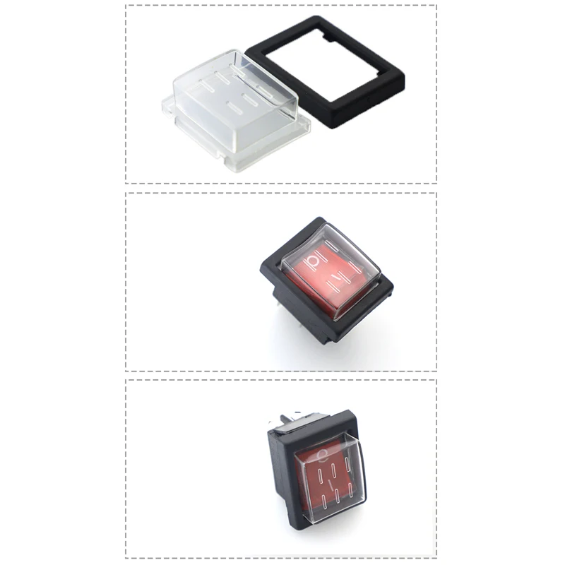 Rocker Switch: KCD4 Rocker switch ship type 4/6PIN red light green light 31x25mm 16A/30A 250v ON-OFF/ON-OFF-ON