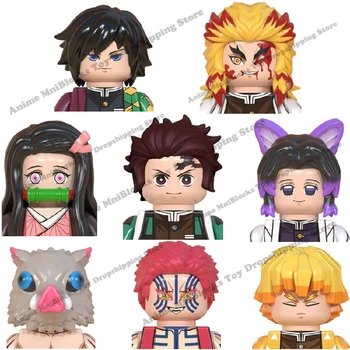 악마 슬레이어 일본 애니메이션 사무라이 탄지로 네즈코 쿄주루 기유 미니 브릭 인형, 액션 피규어 블록 생일 선물, 8 개