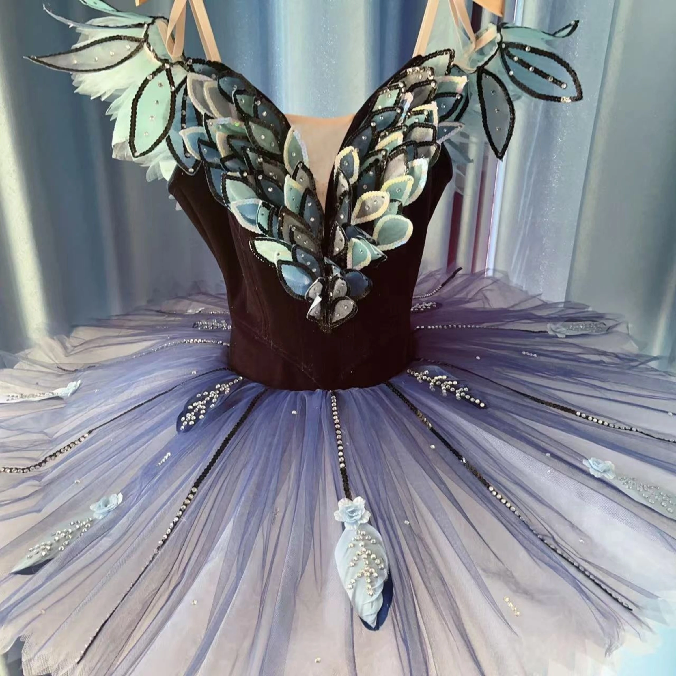 

Professional high-end hand-made Bluebird variation feather ballet dress performance tutu skirt adult children
