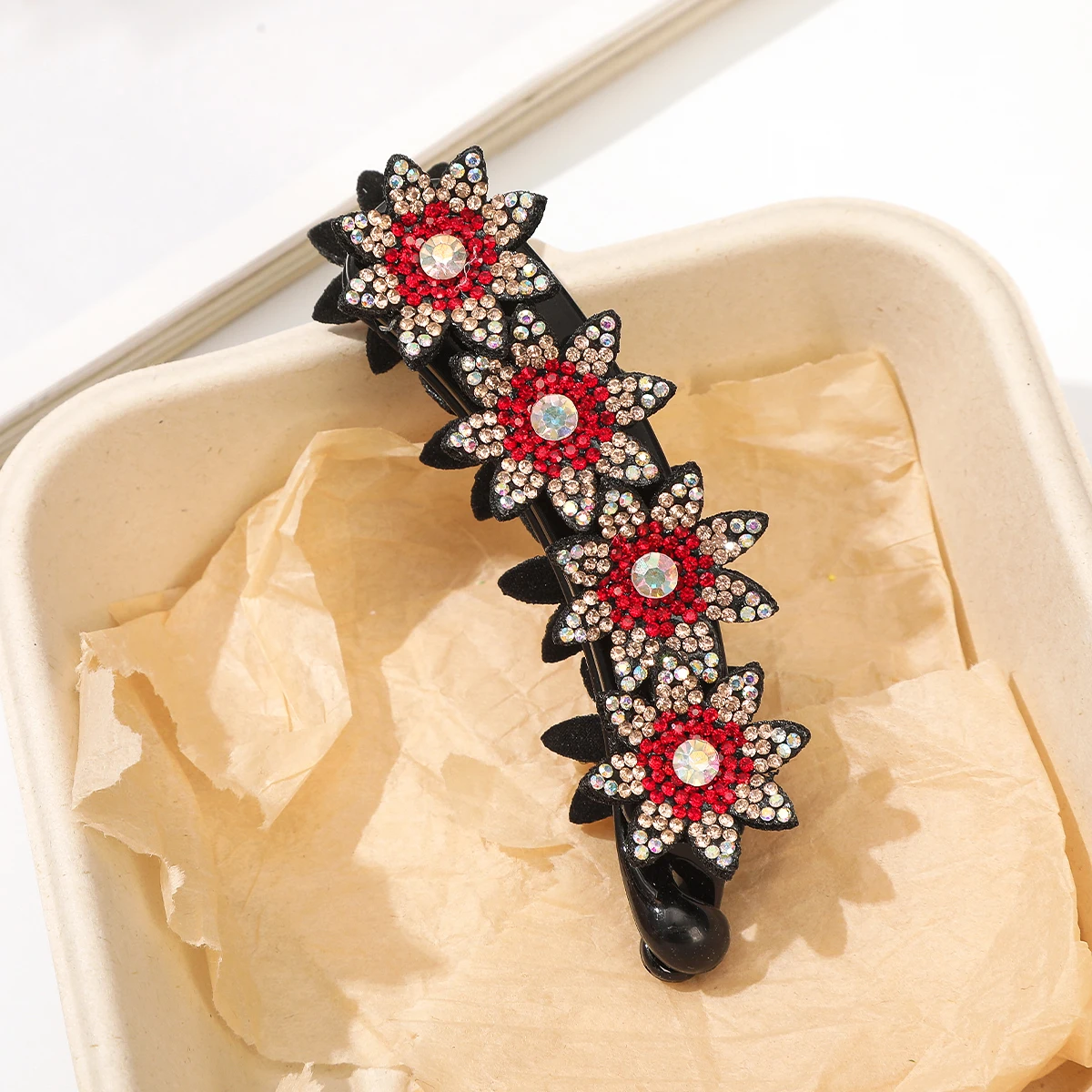 Rhinestone Flower Banana Clip Ponytail Hairpin Ladies Elegant Hair Bun Hair Clips Shiny Simple Headwear Hair Accessories