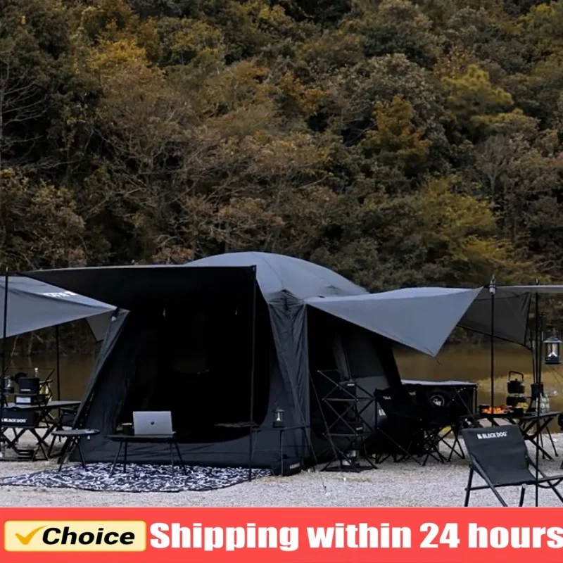 BLACKDOG Shanting 6.8 Quick Set Up Hut Tent 150D Titanium Black Silver Sunscreen Rainproof PU5000+mm Easy Build 1 Room 3 Living