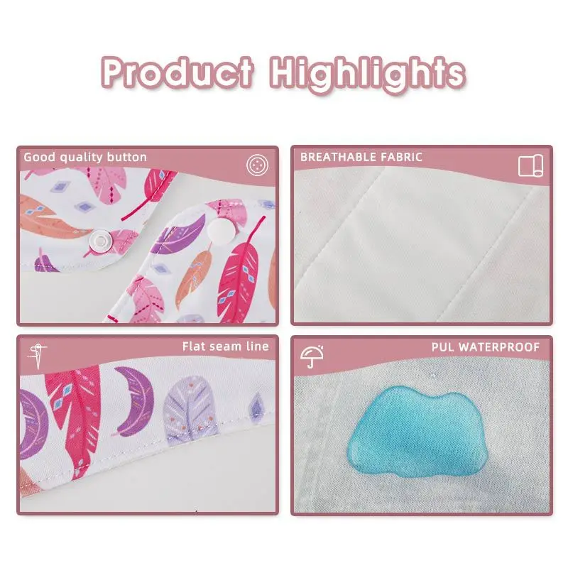 3PCS Bamboo Cotton Menstrual Pads Reusable Soft Sanitary Napkins Washable Print Cloth Pads Durable Menstrual Nursing New