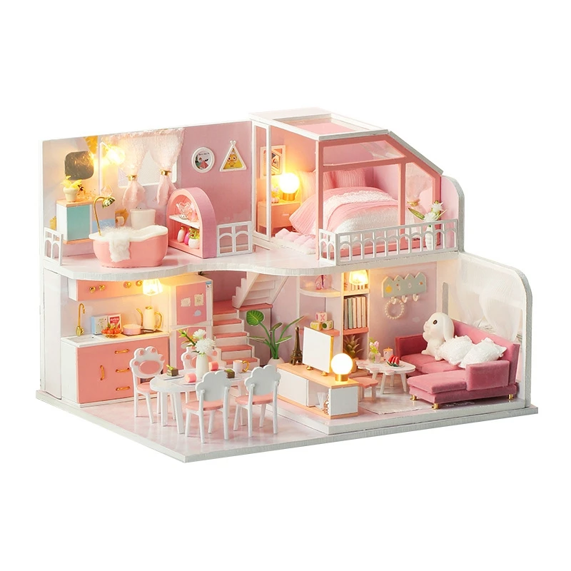 

DIY 3D Деревянный Кукольный дом, набор миниатюрных кукольных домиков, набор мебели со светодиодами, игрушки для детей, подарок