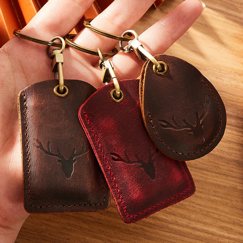 For Airtag Gift Leather Access Control Card Cover Protective Sleeve Badge Card Holders With Keychain keychain case cover