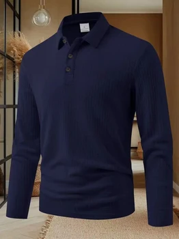 Camicie POLO classiche da uomo a tinta unita con risvolto, per primavera e autunno, ideali per affari, tempo libero, viaggi, feste tra amici, a maniche lunghe.