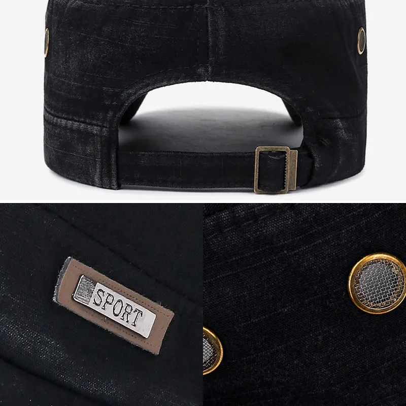 Men Military Cap Summer Spring Casual Cadet Hat Washed Cotton Flat Top Caps Unisex Vintage Army Hats
