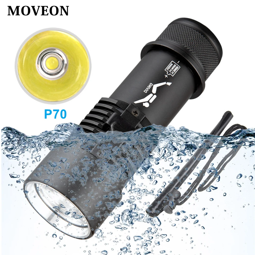 

Scuba Diving Flashlight Dive Torch Waterproof Underwater XHP70 LED Submarine Lights Rechargeable Battery 18650 26650 Lamp