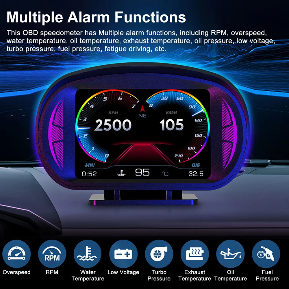 P2 Car Head Up Display OBD GPS Odometer Vehicle Dashboard Digital Speedometer Multifunctional Universal Car HUD