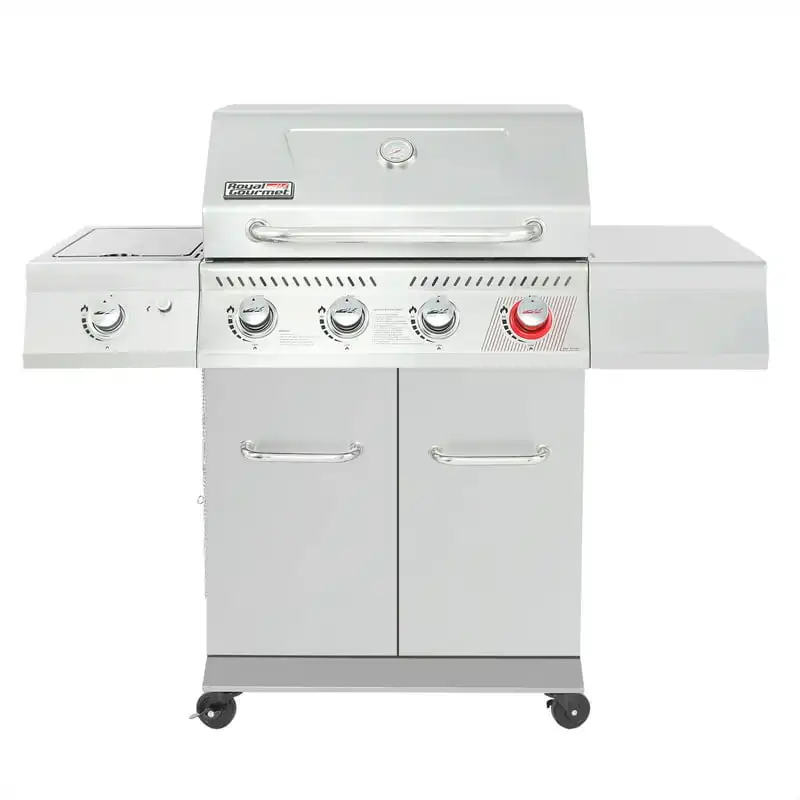 

GA4402S Stainless Steel 4-Burner BBQ Cabinet Style Gas Grill with Sear Burner and Side Burner Silver