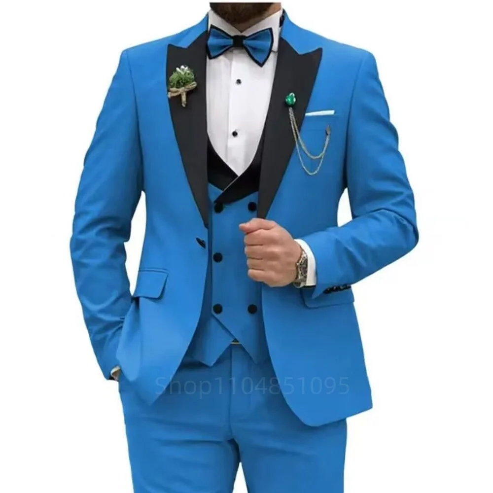 Slim Fit Men's Solid Formal Business Wedding Groom Suits 3-Piece Set Peak Lapel Single Breasted Blazer Vest Trousers Sets