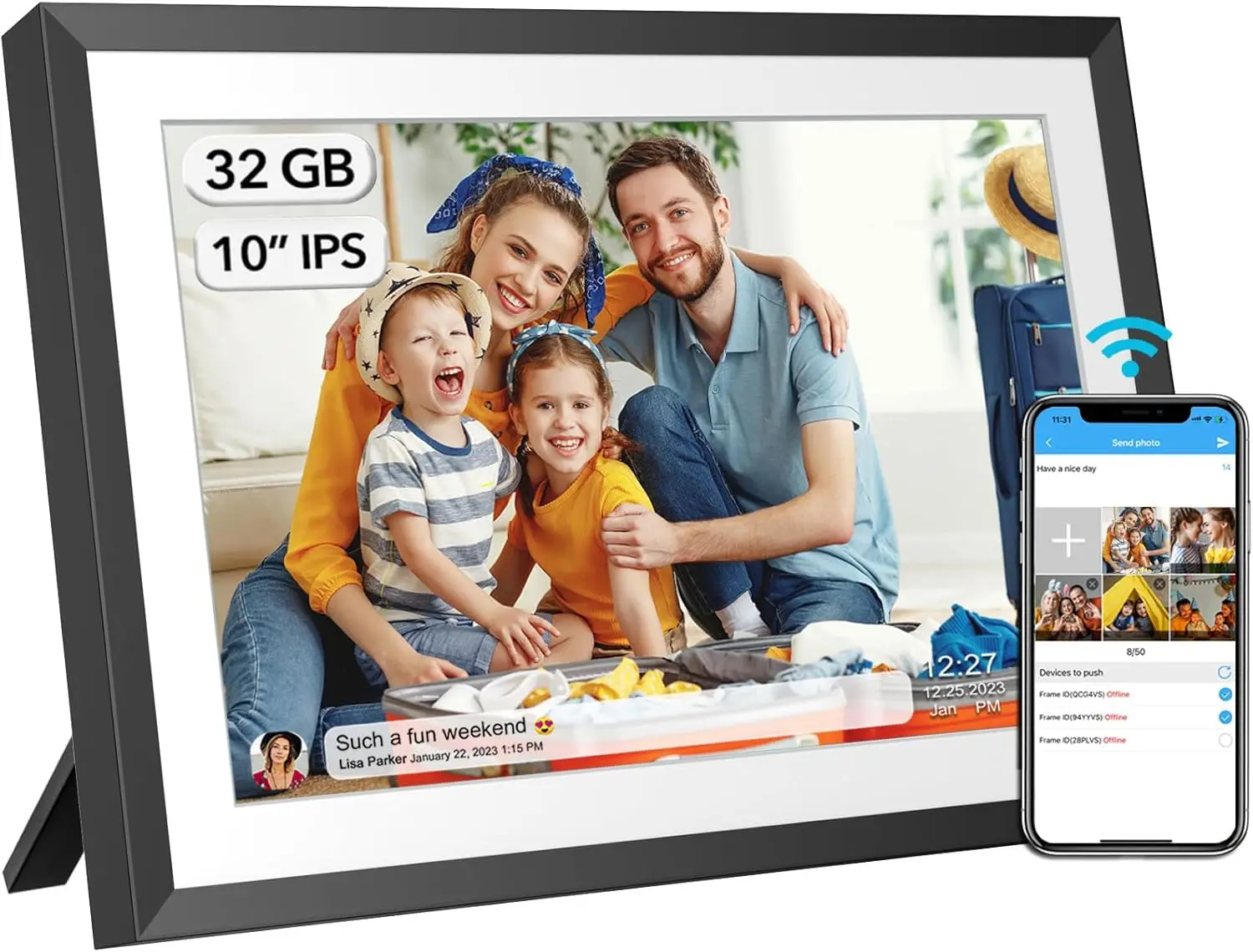 32GB 10.1 Inch WiFi Digital Picture Frame with 1280x800 HD IPS Touch Screen, Send Photo or Videos via App or Email,Support USB D