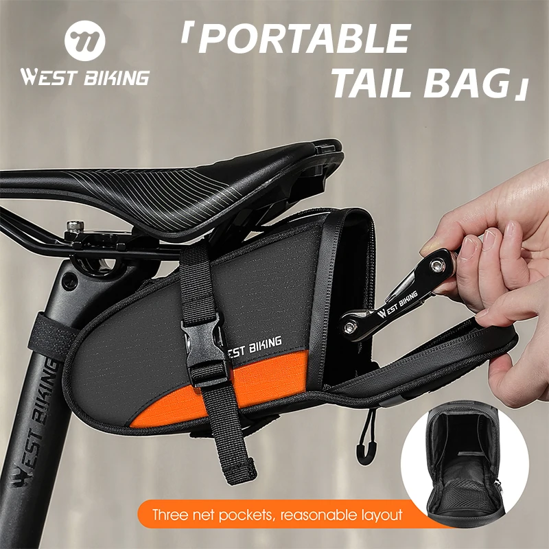 Bike Bag WEST BIKING Portable 1.2L Reflective Cycling Tail Saddle Waterproof Rear Pack Tailight