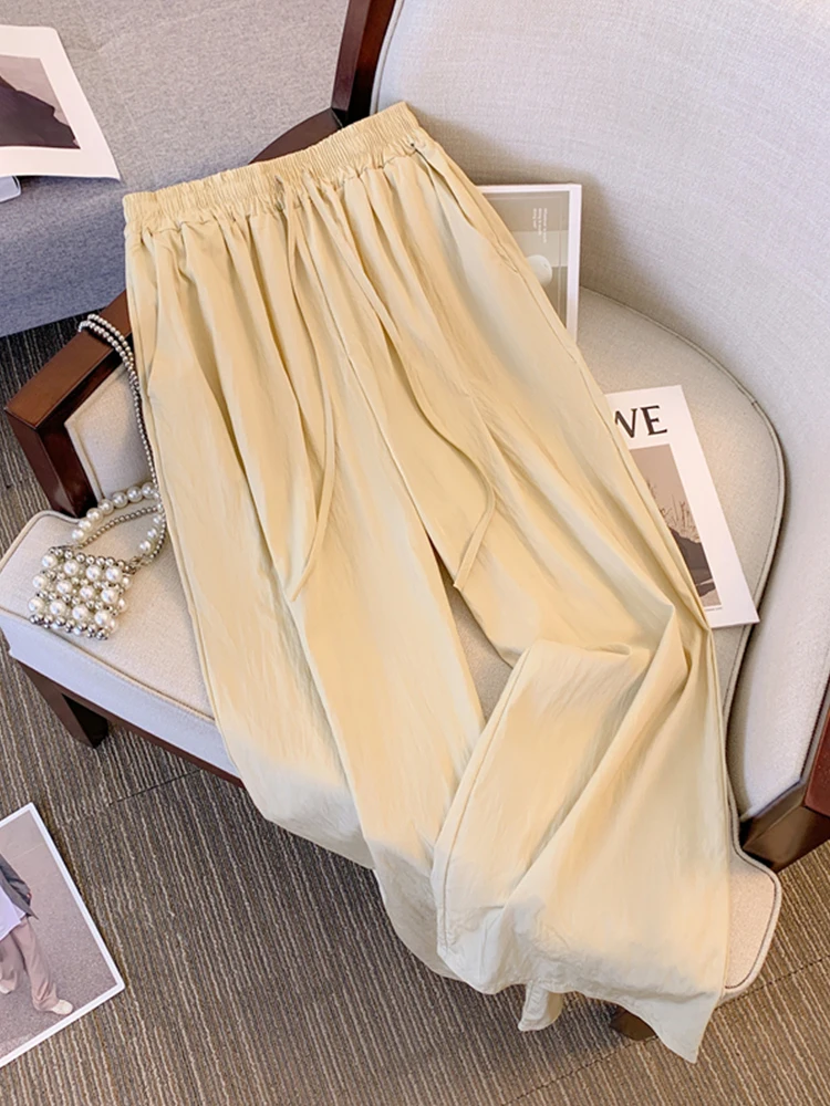 Oversized Summer Thin Patchwork Women's Clothing Set Chic Square Neck Pleated Shirt+Casual High Waisted Wide Leg Pants 2Pcs Suit
