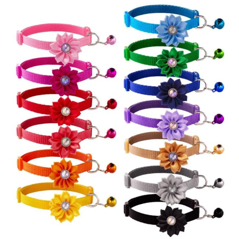 

Fashion Pet Dog Collar Flower Colorful Pattern Cute Bell Adjustable Collars For Dog Cats Puppy DIY Pet Accessories